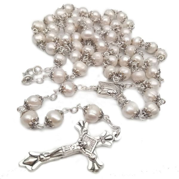 Catholicisme chrétien catholicisme Natural Natural Perles Perles haut de gamme Rosaire Collier Collier Religion Accessoires de Noël Gift