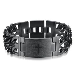 Christian Cross Scripture Gravé Titane Steel Bracelet Bracelet Bracelet Classic Religious Religious Amulet Bijoux pour hommes Cool