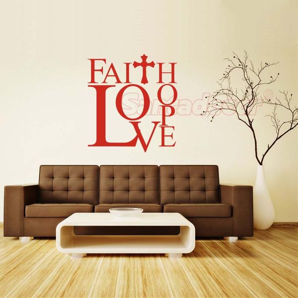 Christian Faith Love Love Hope Cross Vinyl Sticker disant édifiant mural décalage de décalage peint salon décoration décoration décoration