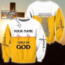 Christian Jesus Mens Hoodie Custom Name 3D overal over gedrukt unisex sweatshirt voor vrouwen herfst casual pullover zipper streetwear 220722