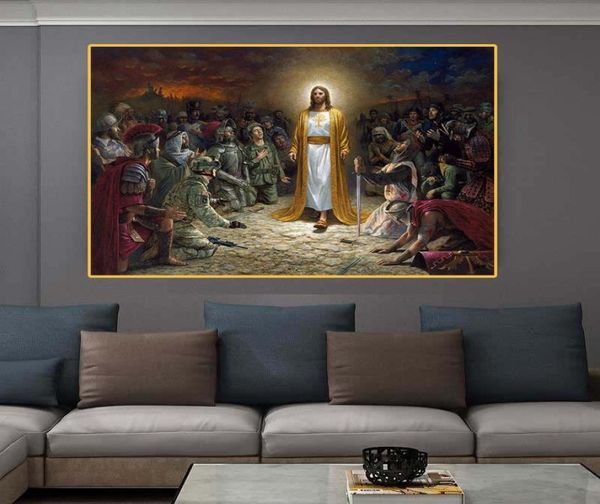 Christian Jésus sauve le monde Art mural toile peinture Figure mur Art imprime des images pour l'église salon décoration de la maison 9335828