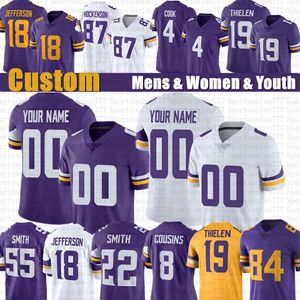 Justin Jefferson TJ Hockenson Custom voetbalshirt Kirk Cousins Dalvin Cook Randy Moss Adrian Peterson Harrison Smith Byron Murphy Lewis Cine Christian Darrisaw