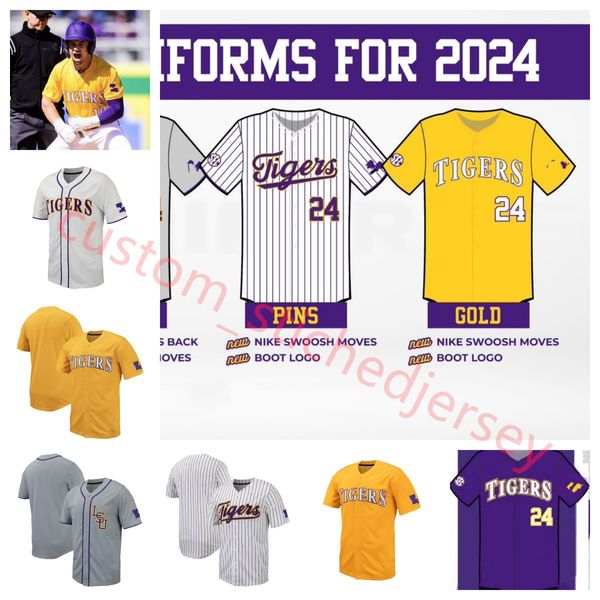 Christian Little Tommy White 2024 LSU Jersey de béisbol 16 Brady Neal 22 Jared Jones 28 Paxton Kling 6 Brayden Jobert Jerseys de LSU Tigers cosidas personalizadas