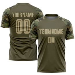 Camiseta personalizada de uniforme de fútbol Olive Vegas Gold-Camo con sublimación de saludo al servicio