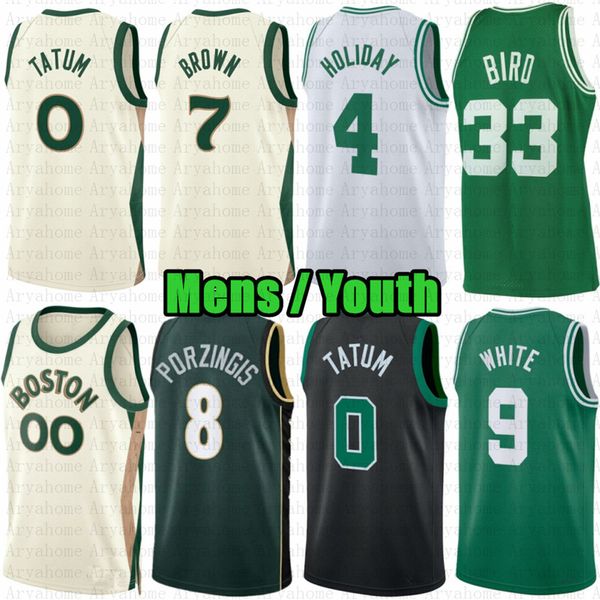 Jersey de baloncesto personalizado para jóvenes Jayson Tatum Kristaps Porzingis Jaylen Brown Jrue Holiday Derrick White Al Horford Bostons Celtices Payton Pritchard City 2023