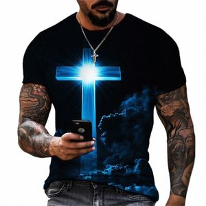 Christian Mens Vêtements T-shirts surdimensionné T-shirt gothique Jésus-Christ Croix impression 3D O-cou Tops Vintage Hip Hop manches courtes c7Po #