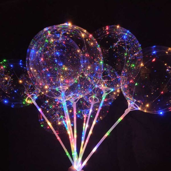 Ballon lumineux LED de fête de noël de 20 pouces, ballons d'éclairage clignotants colorés transparents avec poteau de 70cm, décorations de fête de mariage