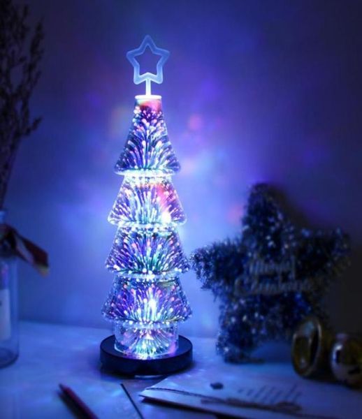 Christmas 3d Effet Fireworks LED LED LETURE Table de bureau d'arbre de Noël Décoration de lampe de lampe USB pour la maison Tree2938306