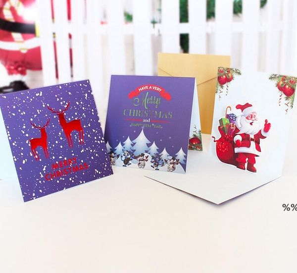 Cartão de Natal 3D Dourado Papai Noel Boneco de Neve Cachecol Padrão Engrossar Cartão Postal Desenhos Animados Escrita à Mão Cartões de Bênção JNB16596