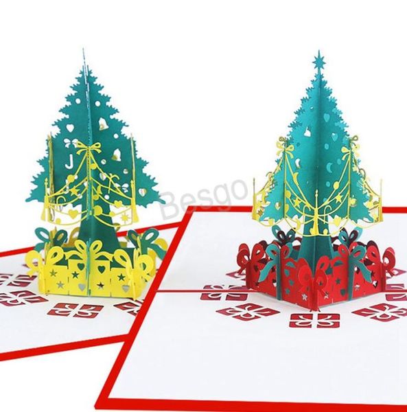Cartes de voeux Pop Up de Noël 3D Cartes de voeux de Noël Cartes de papier de décoration d'arbre de Noël Carte postale 3D Carte de papier cadeau de Noël BH0100 TQQ8973491