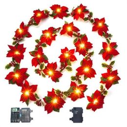 Noël une guirlande lumineuse rouge imitation velours guirlande de fleurs décoration de noël fournitures de file d'attente de vacances GC2425