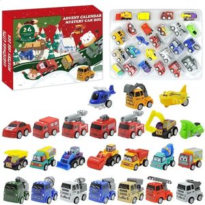 Conventible de Navidad Calendario CAR Toys Ingeniería Militar de camión de bomberos Caja de regalo de calendario de cuenta regresiva 24 días para niños 240325
