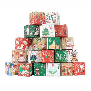 Kerst Avontage Kalender Geschenkwikkeling Kraft Paper Candy Cookies Box Kinderen Nieuwjaar Party Geschenk gunsten Navidad Kerstmis Decor