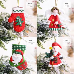 Kerstmis engel opknoping hanger zachte klei santa handschoenen engel sokken ontwerp ornament vrolijke kerstboom decoratie