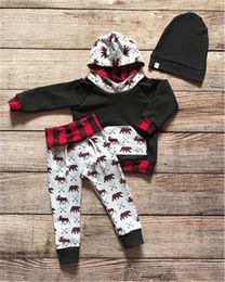 Conjuntos de ropa de bebé de Navidad Trajes de bebés recién nacidos Ciervos de Navidad Impreso Sudadera con capucha de manga larga+Leggings largos Pantalones de ciervo Conjunto de ropa