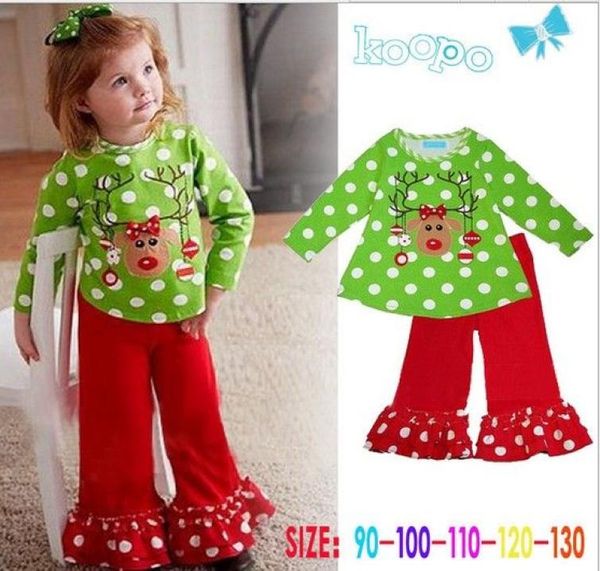 Conjuntos de ropa para bebés de Navidad Punto de onda verde Tamisón Pantalones rojos 2 piezas