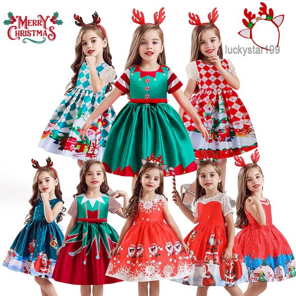 Vestido navideño para niña, disfraz de Papá Noel, vestidos con estampado de copos de nieve de dibujos animados para niños, ropa de invierno de muñeco de nieve de Año Nuevo para niños