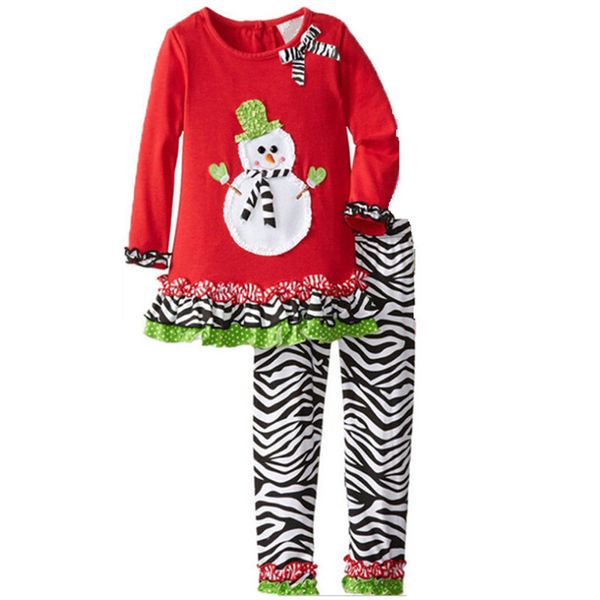 Noël Baby Girls Chemises Zebra Pantalon Costumes Red Girl Blouse Snowman 2pcs X'mas Vêtements Ensembles Enfants Tenues Kid Dress Pantalon 210413