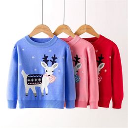 Weihnachten Baby Mädchen Pullover Herbst Winter Kinder Strickwaren Jungen Pullover Cartoon Deer Gestrickte Kinder Kleidung 210521