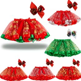 Kerstmis Baby Kids Tutu Dress Girls Deer Xmas Tree Sterren Gedrukte Glitter Tutu Rok met Bow Children Sequins Party Frocks Ballet Skirts