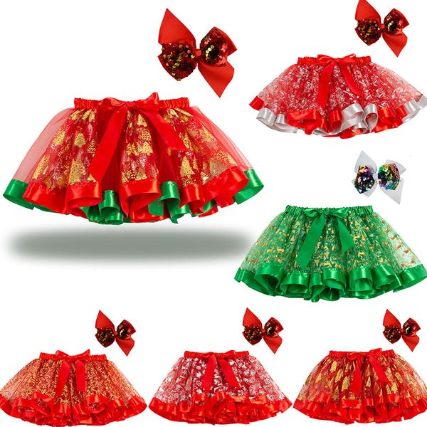 Navidad Bebé Niños tutú Vestido Niñas Ciervos Árbol de Navidad Estrellas Impreso Brillo TUTU Falda Con Arco Niños Lentejuelas Fiesta Baile vestidos Faldas de ballet M4209