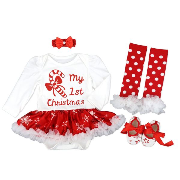 Barboteuse de noël pour bébé fille, robe de fête d'anniversaire, body en dentelle, ensemble de 4 pièces, vêtements pour nouveau-né, automne 2022