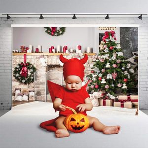 Kerst achtergrond open haard boom winterraam interieur baby verjaardag fotografie achtergrond decor voor foto studio fotofoon