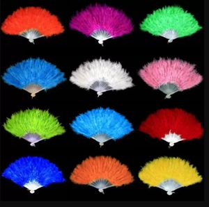 Favor de fiesta Ventilador de plumas plegable 9 colores Mano de mano Vintage Estilo chino Danza Boda Artesanía FansGC1018A5