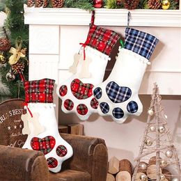 Sac de Noël chaussettes pour animaux de compagnie chaussettes arbre de Noël suspendus pendentif jouets poupée cadeaux décor pattes de chien