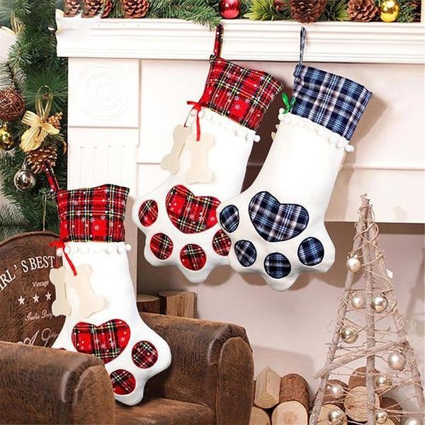 Bolsa de Navidad para mascotas, calcetines, árbol de Navidad, juguetes colgantes, regalos de muñecas, decoración, patas de perro