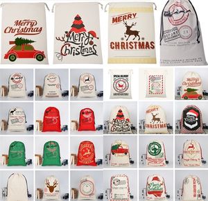 Kerstzakken Grote canvas monogrammable Santa Claus Trektas met rendieren Xmas Geschenken Sack Storage Bagschristmas Decoraties