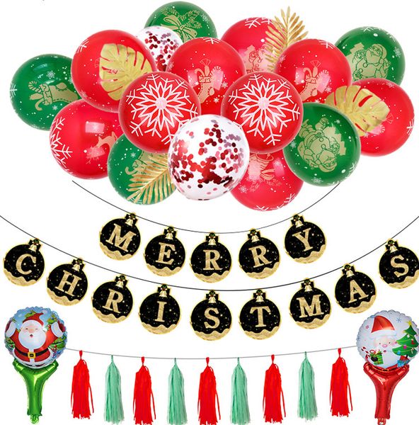 Globos de Navidad 12 pulgadas oro caliente rojo verde impresión globo de Navidad tarjetas de papel de oro negro bandera de Navidad globo cadena decorativa