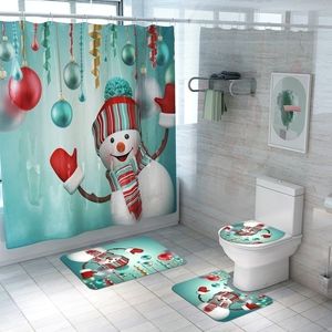 Kerstbadkamer decoraties Xmas douchegordijn Foor Mat Toiletzitkussen kussenset Santa Snowman Merry Christmas Decor voor Home 201027