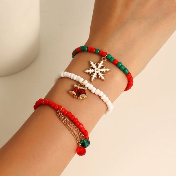 Conjunto de pulseras con cuentas navideñas, pulseras con forma de campana y copo de nieve, regalo de joyería de Navidad para amor y novia