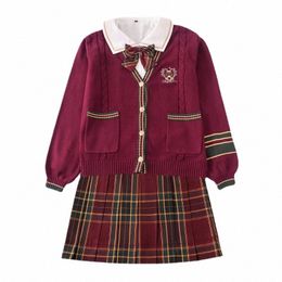 Navidad oso uniforme escolar suéter de punto bordado Jk estilo japonés traje de marinero a cuadros falda plisada anime COS traje mujeres p1Tr #