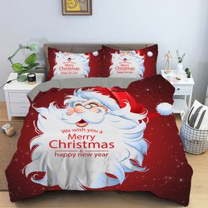 Kerstbeddenset 3D Gedrukte Santa Claus dekbedoverkapset King Queen Single Double Size Kids Beddengoed Set geen laken