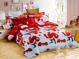 Ensembles de literie de Noël Père Noël Cerf 4pcsSet Housses de couette de Noël Drap de lit Ensemble de taies d'oreiller Multi couleurs Polyester Literie pour la maison B2519949