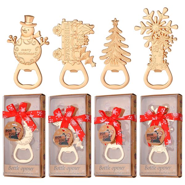 Abridor de botellas de cerveza navideña, árbol de Navidad, muñeco de nieve, abridor de botellas con caja de regalo para decoración de fiestas, regalos festivos, recuerdos para invitados