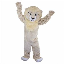 Kerst Beige Lion Mascot Kostuum Halloween Fancy Feestjurk Streepjes Karakter Outfit Pak Carnival Volwassenen Maat Verjaardag Outdoor Outfit