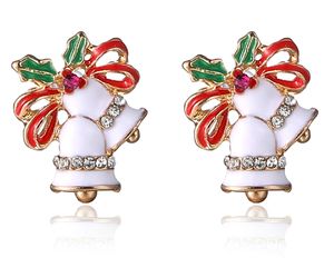 Boucles d'oreilles cloches de noël, mode coréenne, diamant exquis, strass, 18mm, 5g, cadeau de noël, couleur blanc et rouge