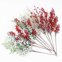 Kerst Berry Kunstmatige dennenappel voor Kerstmis Decoratie Fake Flower Kunstmatige Pijnboom Tak DIY Home Party Decor Y0630