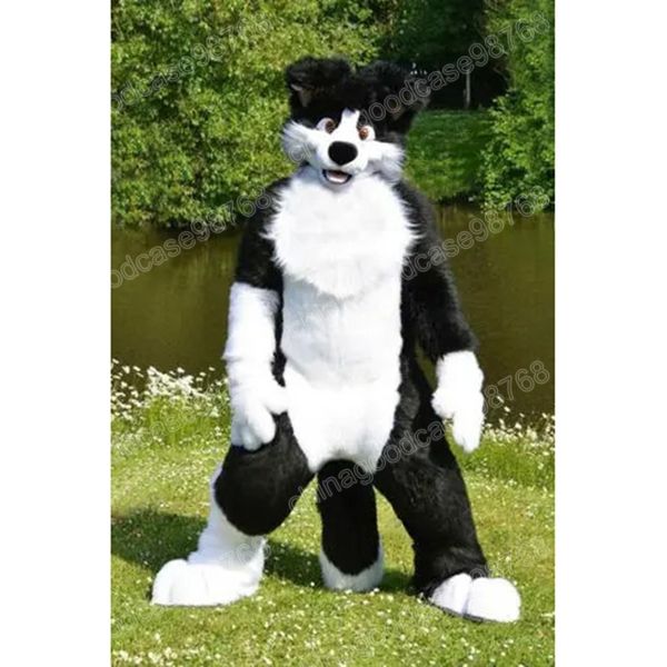 Costume de mascotte de renard Husky en fourrure longue noire de noël, robe de soirée fantaisie d'halloween, tenue de personnage de dessin animé, tenue de carnaval unisexe, accessoires publicitaires