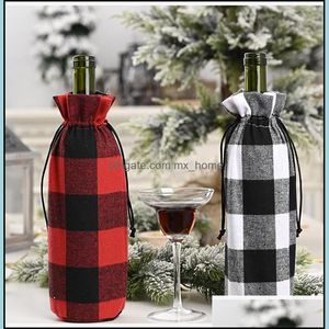 Noël Black Red Grids Dstring Winebottle Er Fashion Balck White Wine Bottle Party Décoration de la maison Fournitures Drop Delivery 2021 Autre bébé