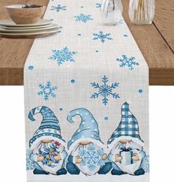 Christmas Blue Gnomes Winter Snowflake Linen Table Coureurs DÉCOR DE TABLE RECHERCHE RIGNAGE RIGNAGE DE DINSAGE RECHIDE NAVIDAD DÉCORATIONS 240325