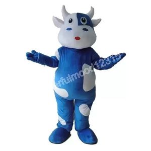 Kerstblauwe witte koe mascotte kostuums hoogwaardige stripfiguur Outfit Pak Halloween Outdoor themafeest volwassenen unisex jurk