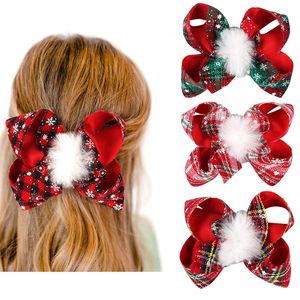 Épingle à cheveux avec nœud de noël pour fille, pince à cheveux, boule de fourrure blanche, BB, accessoire de cheveux à la mode, cadeau