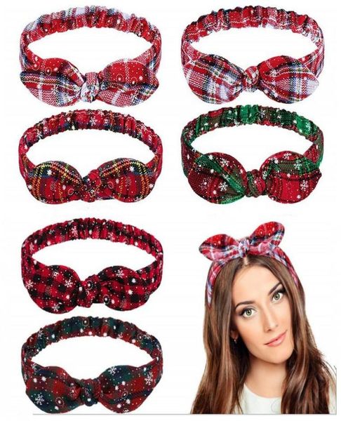 Bandeaux à nœud de noël pour femmes et filles, accessoires de cheveux, flocon de neige de noël, grille rouge et verte, oreilles de lapin, Head4419273