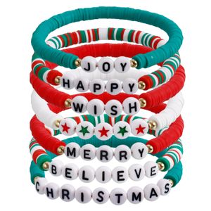 Ensemble de bracelets de Noël empilables Heishi Surfer perlé lettre père Noël arbre de Noël bracelet fait à la main pour femme en argile extensible bijoux de vacances pour femme filles cadeaux