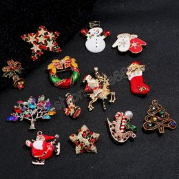Kerstbroche Pin Crystal Rhinestone Santa Handschoenen Kerstmis Bell Nieuwjaar Party sieraden