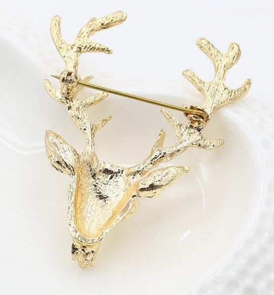 Broche de Navidad para la boda Broches de animales Venta caliente Unisex Navidad Popular Lindo Ciervo de oro Astas Cabeza Pin Moda Estilo Joyería DHL